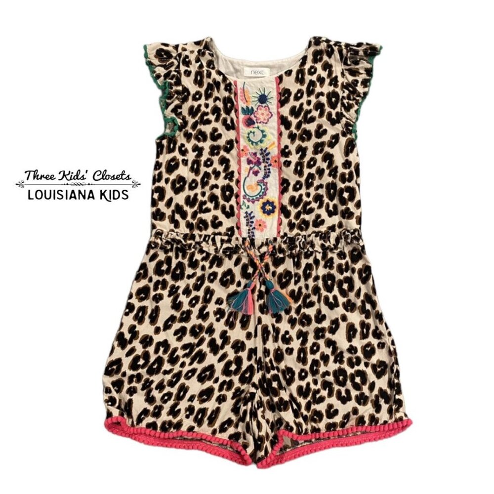 Next 2-3Y Colorful Leopard Print Floral Embroidered Romper